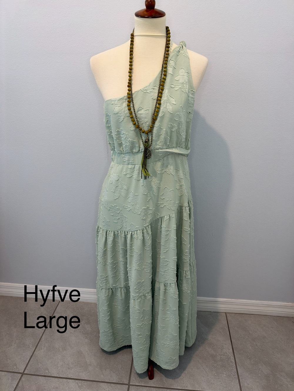 HYFVE Sage Green One-Shoulder Tiered Maxi Dress